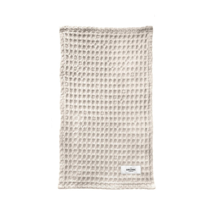 Big waffle hand towel in stone, organic cotton