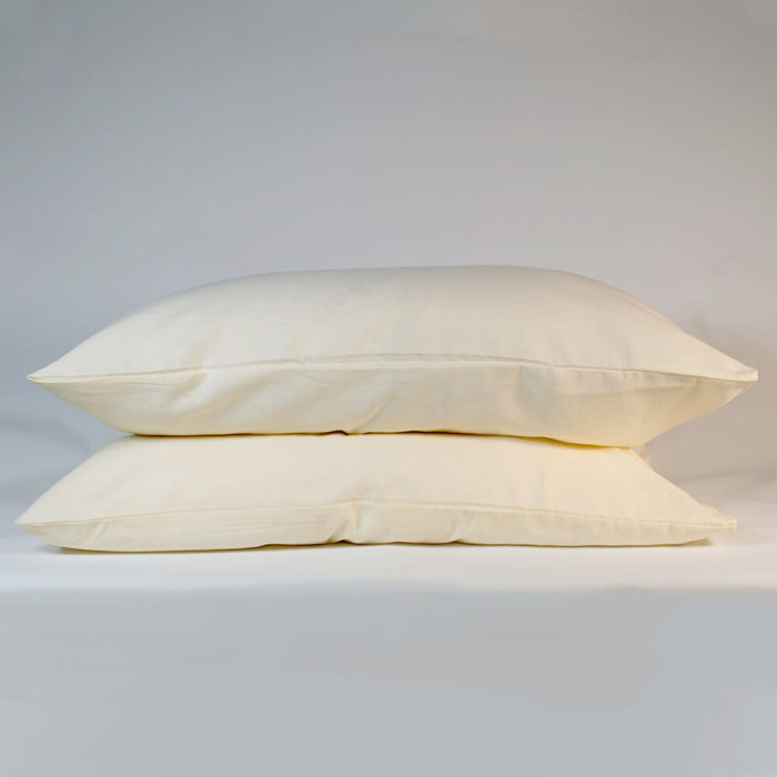 Linen pillowcases in Oyster White (set of 2) - organic linen & bamboo - Available colours: Oyster White, Olive Grey or Champagne Pink Also available to buy are duvet cover and flat sheet, either separately or as part of a set, in all the same colours. This linen pillowcase set is made from organic flax linen and bamboo. This makes Flax Sack pillowcases and the rest of their linen bedding extremely soft and easy to look. It still has the tactile and comfort quality of linen, while also being a more affordable choice. Beautifully soft and natural, these linen pillowcases are twice as durable as cotton and last for decades if looked after. Bamboo stops linen from creasing too much and makes the fabric easy to look after. The Flax Sack’s bedding is sustainable, improving with age and getting softer with each wash. It gives a wonderful touch against your skin. Naturally antibacterial, hypoallergenic and moisture absorbent, these linen pillowcases look after your skin, as the fabric is neutral pH level. The unique blend of the material helps regulate the body temperature of its users. Both linen and bamboo are suitable for even the most sensitive and eczema prone skin. Soft Crease resistant Twice as durable as cotton Sustainable Hypoallergenic Antibacterial Moisture absorbent Becomes softer with each wash Material: 85% Linen / 15% Bamboo Dimensions: 50cm x 75cm