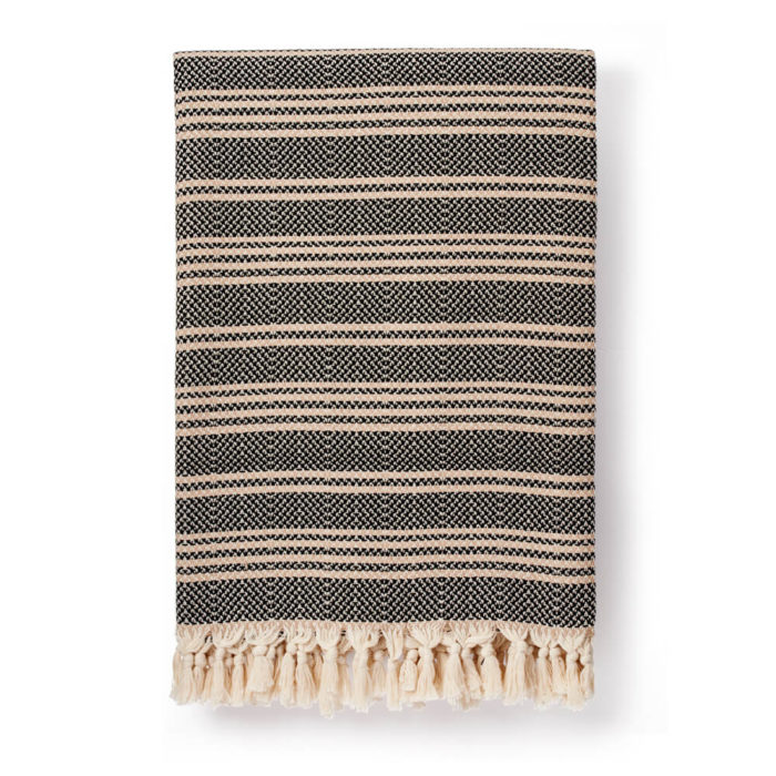 Hilmi Turkish cotton blanket in black (also available in cream). Traditionally woven by craftsmen in Turkey.