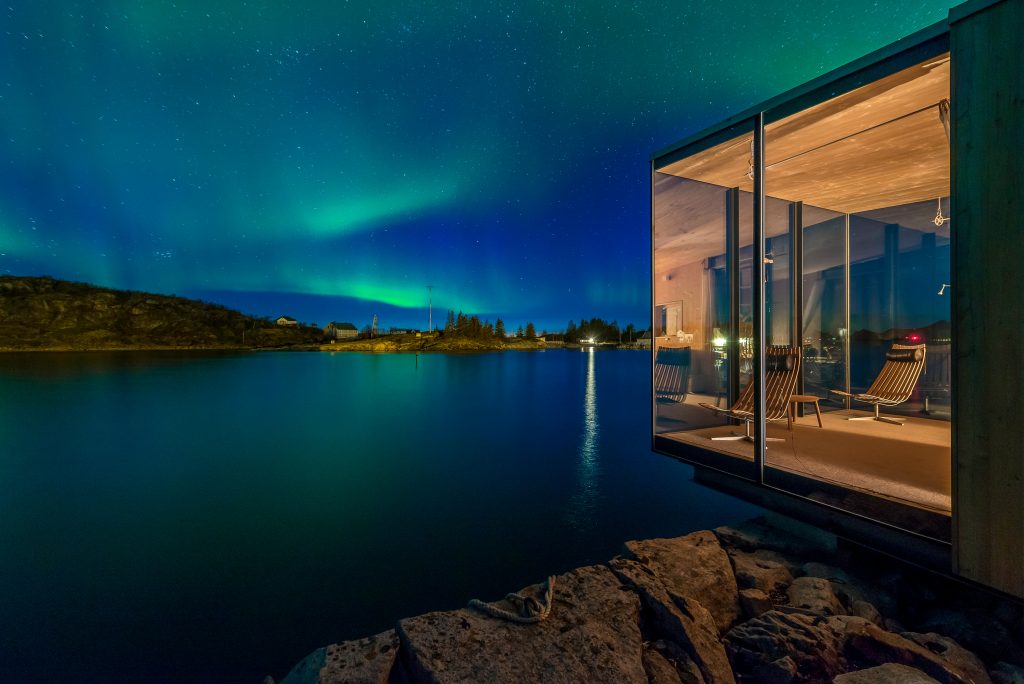 Great views of the Aurora Borealis from this Norwegian cabin in northern Norway.