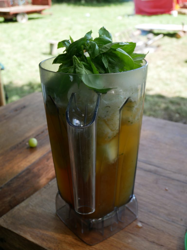 This is a hugely refreshing hangover smoothie. Cooling honeydew melon, sweet basil and zingy apple juice. And of course lots of ice.