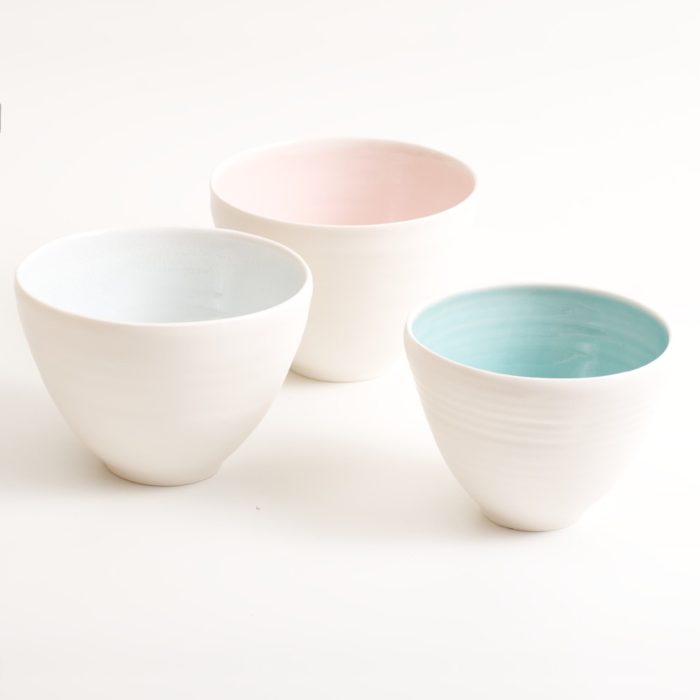 Handmade Porcelain Coloured Deep Bowl and more. Available in 3 sizes, 4 colours. Pale pink, turquoise, grey and pale blue.