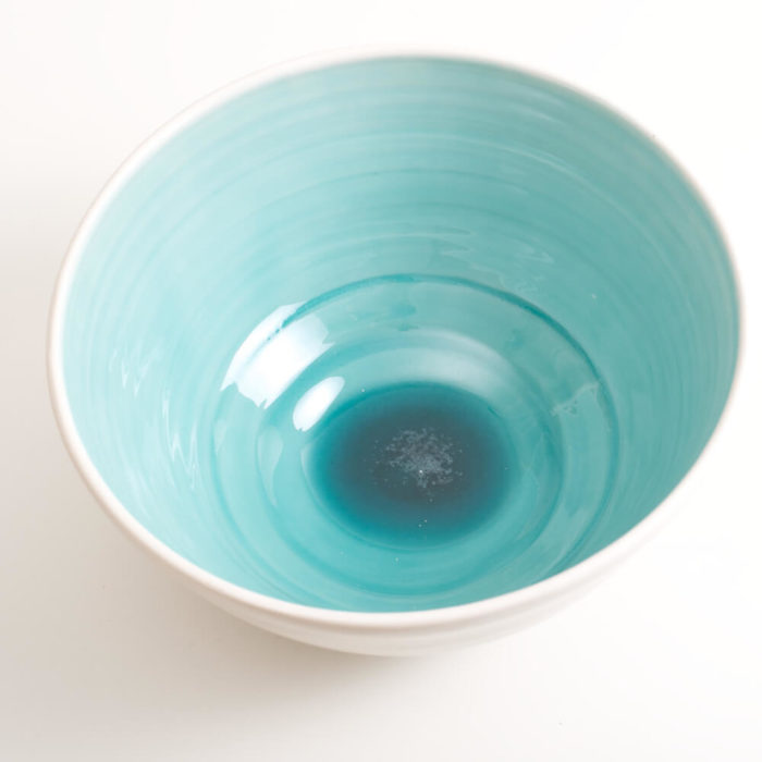 Handmade porcelain coloured deep bowl turquoise in size large