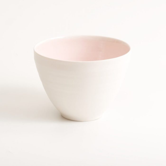 Handmade porcelain bowl pink medium. Hand-thrown with natural ridges. Beautiful on its own or as part of a mix and match set. By Linda Bloomfield.