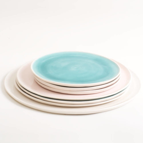 Handmade porcelain plate 3 sizes 5 colours. Hand thrown in England, dishwasher safe. These look great as part of a mix and match set. For every day dining and entertaining.