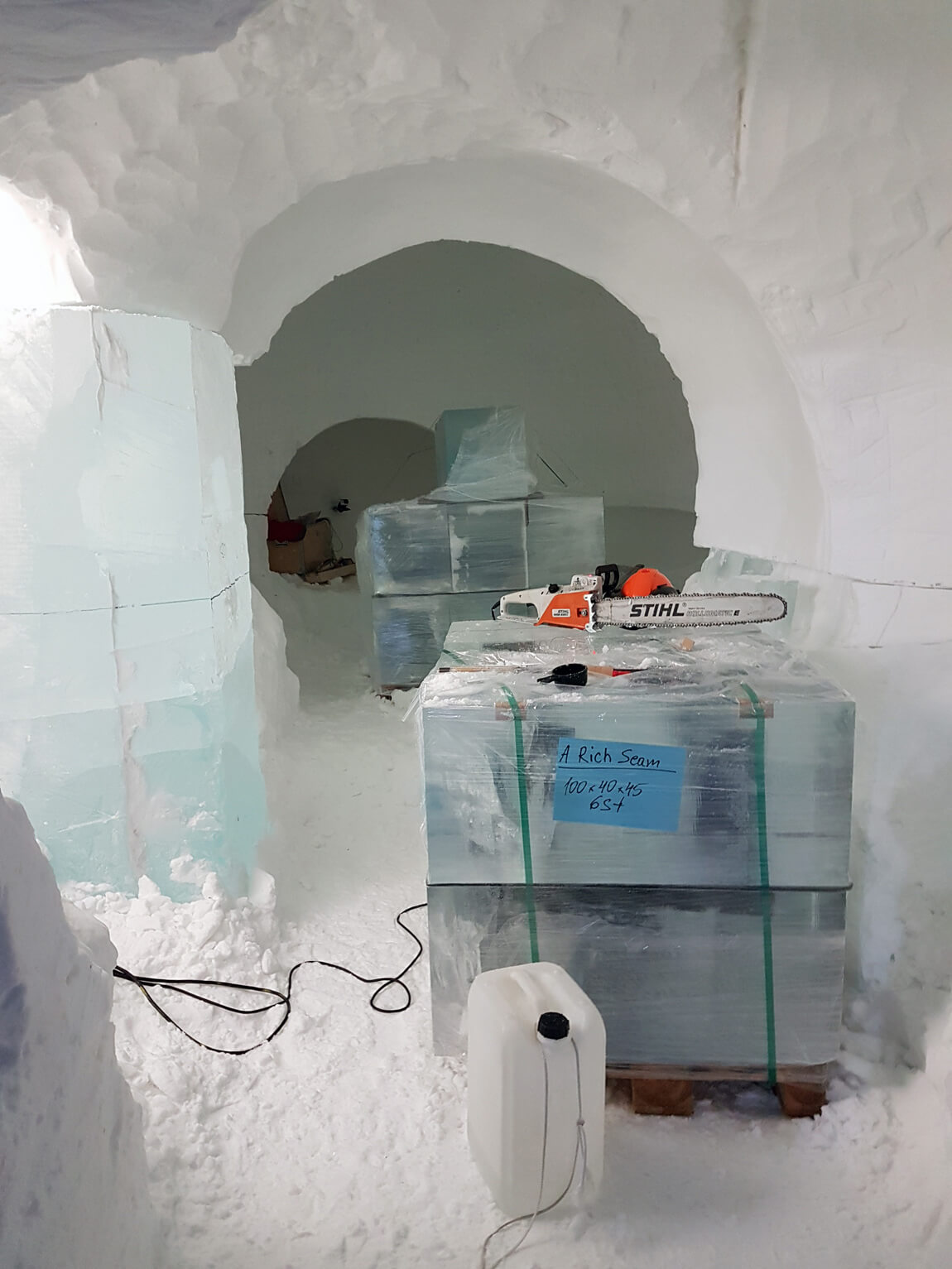 ICEHOTEL Sweden is built entirely of ice. The ice blocks have here been delivered, ready for carving.