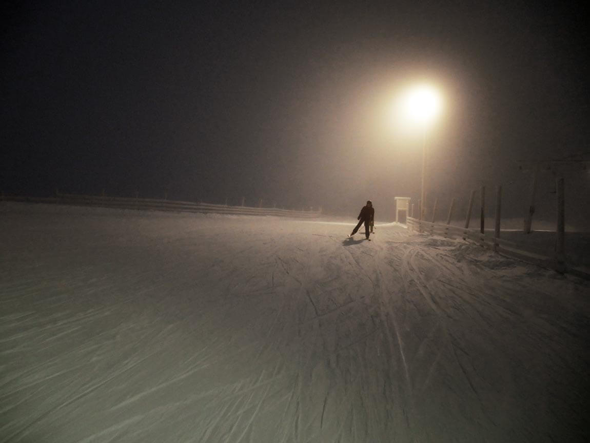 It was very foggy some days, but the flood lighting made it pretty easy to see. Night skiing is open until 6pm in Sälen, Sweden.