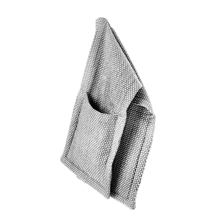 Oversized neutral coloured oven gloves, designed in Denmark, ethically made in India. Find them on chalkandmoss.com. Seen here in light grey.