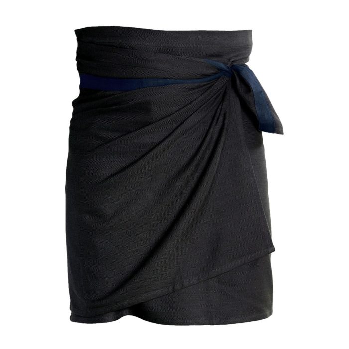 Giant kitchen towel apron - seen here in black/blue. Also available in clay and dark grey. Designed by the Organic Company in Denmark, sold on Chalk & Moss.