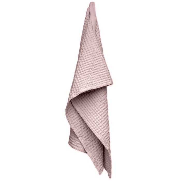 Waffle towels designed by The Organic Company. This soft and absorbent medium sized towel is available in a range of soft colours with a Scandinavian feel. Seen here in pale pink.