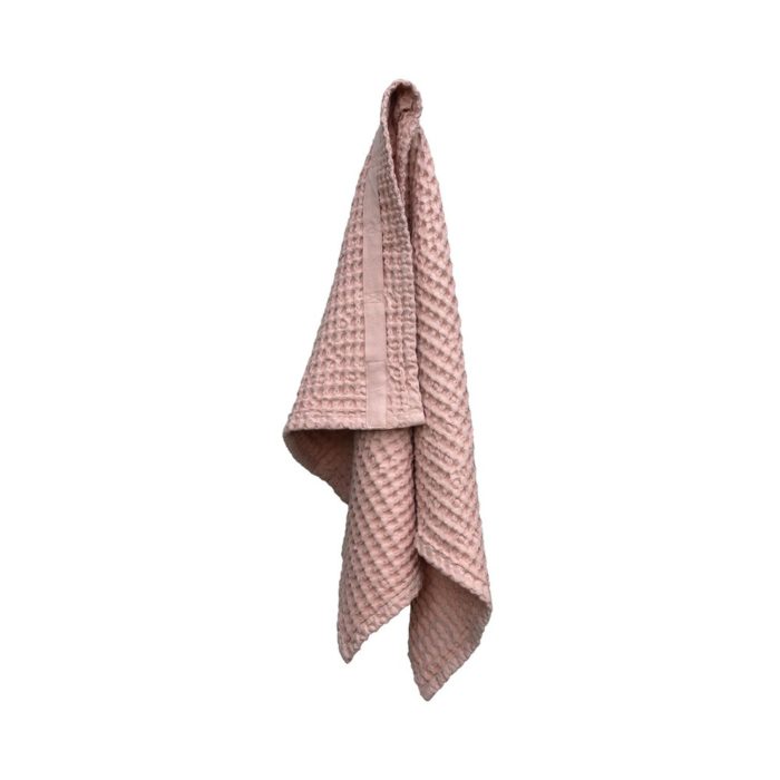 Big waffle hand towel in pale rose. By Denmark's The Organic Company. 100% GOTS certified organic cotton, ethically made in India. Sold on nature connected design shop Chalk & Moss (chalkandmoss.com)