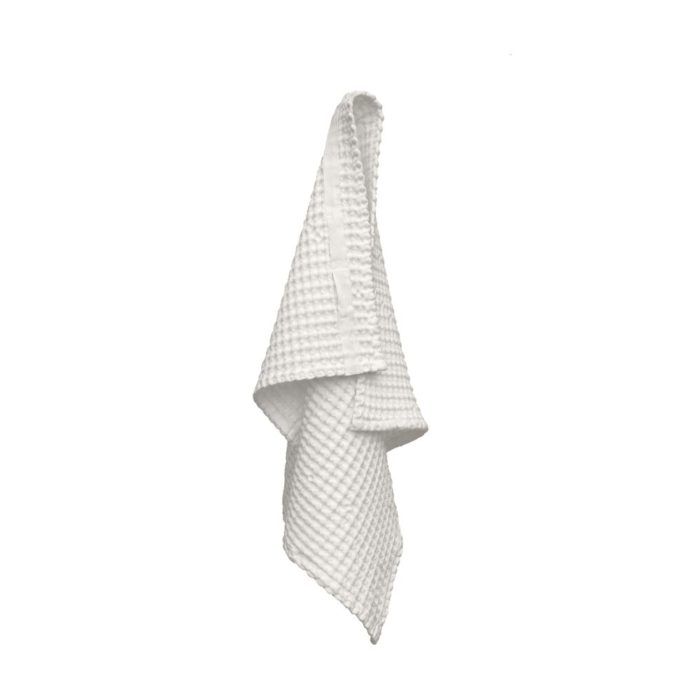 Big waffle hand towel in white. By Denmark's The Organic Company. 100% GOTS certified organic cotton, ethically made in India. Sold on nature connected design shop Chalk & Moss (chalkandmoss.com)