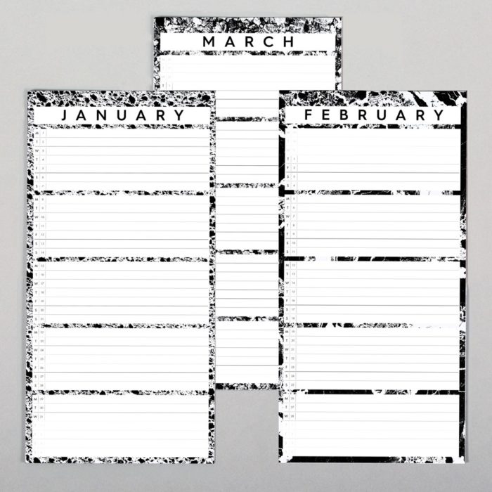 Wall calendar by Wald, in monochrome design. One month per view. W23 x H57 x D2 cm - perfect for family calendar planning! There's also a smaller wall calendar, ideal for personal use or for couples. The wall year calendar includes 3 push pins. Made from 280gsm FSC certified paper and with refill pages are available year on year, this a great sustainable choice for your annual calendar.