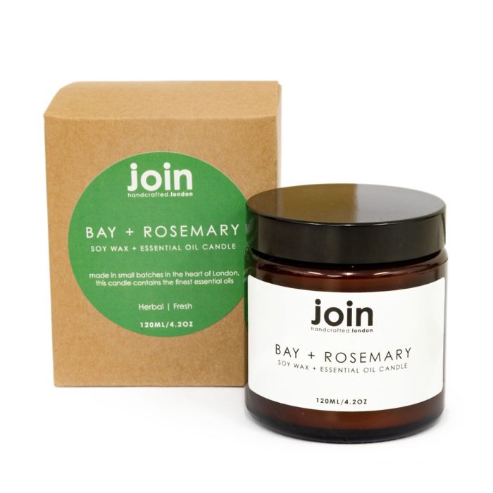 Bay + Rosemary soy candles by Join are inspired Scandinavian living. Designed for those who enjoy house plants, nature, cosy moments and nurturing their wellbeing. The herbal scent of these natural soy candles will fill the room with freshness, and look beautiful next to your other home decor, bathroom accessories or next to your favourite project. The high quality bay and rosemary essential oils add a subtle comforting antiseptic quality, without ever smelling artificial or overpowering. A treat for body and mind! If you're looking for Christmas present ideas, anniversary gifts, or even a house warming present, the nurturing quality of this candle make it a beautiful and thoughtful gift for her. Join candles are hand crafted with high quality essential oils and vegan soy wax, gift wrapped in beautiful recycled kraft box. Do reuse this packaging around the house or workspace! You can see more of Join's essential oil candles, reed diffusers and room mists at chalkandmoss.com.