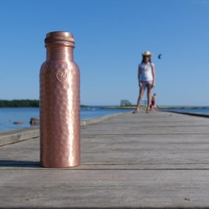 The holiday essential: Copper water bottle. Anti bacterial, anti-inflammatory, antimicrobial, and anti plastic. Available at chalkandmoss.com/shop