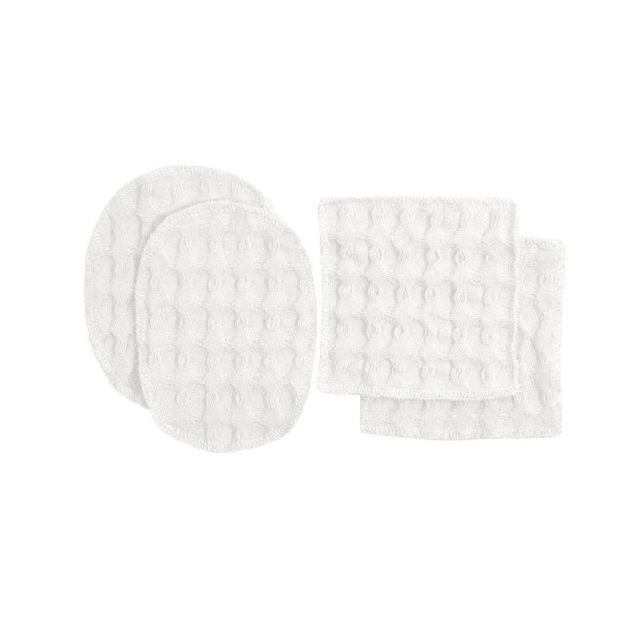 Reusable makeup pads, perfect for facial care and makeup removal. Simply wash, dry and reuse! Box of 2 oval ( 7x11cm) and 2 square (8x8cm) cotton pads. 100% organic cotton makeup remover pads in a range of soft and earthy colours. These beauties are made from excess fabrics in the big waffle production, to minimise waste. A true zero waste products for sustainable living. By The Organic Company at Chalk & Moss. Seen here in natural white.